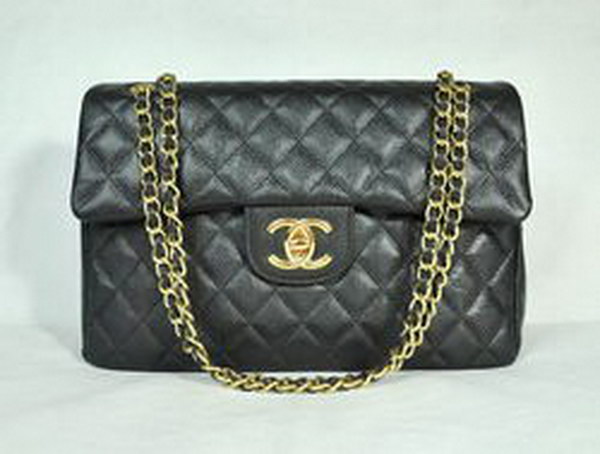 7A Replica Chanel Maxi Black Caviar Leather Flap Bags 46558 Golden Hardware